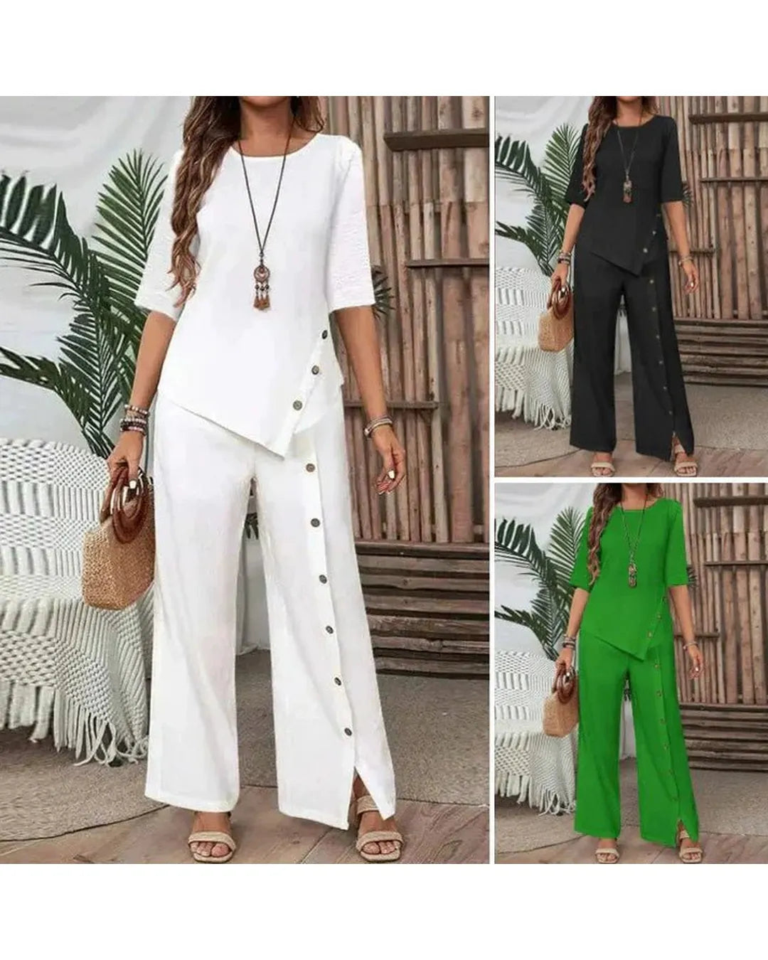 Elena - Conjunto elegante de top asimétrico y pantalón ancho - Camila Fashions