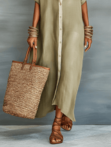 Manelle | Olive Green Maxi Dress with Minimalist Lines