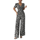 Lara - Mono de leopardo con escote en V y pierna ancha