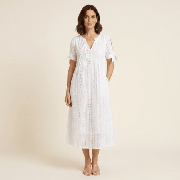 Valeria - Vestido midi calado con escote en V
