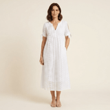 Valeria - Vestido midi calado con escote en V