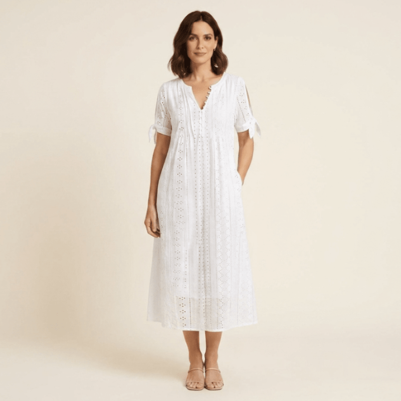 Valeria - Vestido midi calado con escote en V