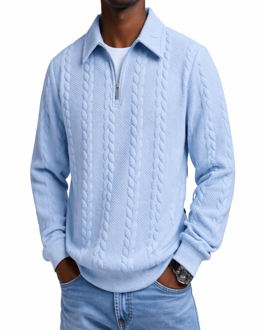 Hugo – Suéter de punto trenzado con media cremallera - Camila Fashions