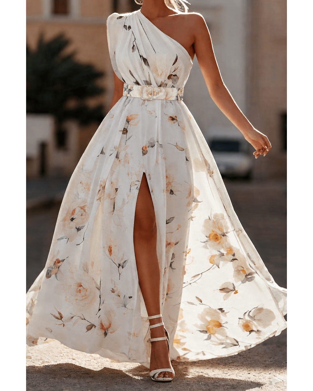 Aurora - Vestido largo floral de un solo hombro - Camila Fashions
