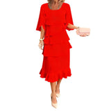 Raquel - Elegante vestido con mangas con volantes en capas