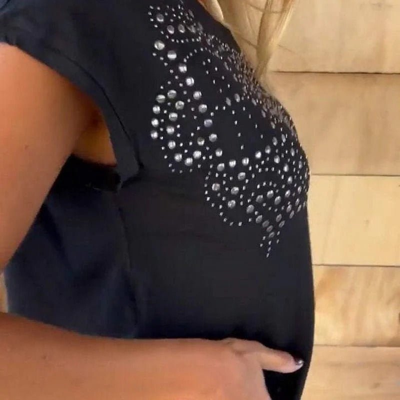 Mara - Camiseta con detalle brillante y flecos