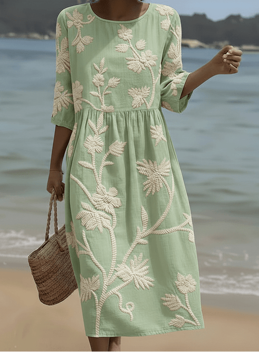 Angela | Vestido midi con estampado de plantas y flores