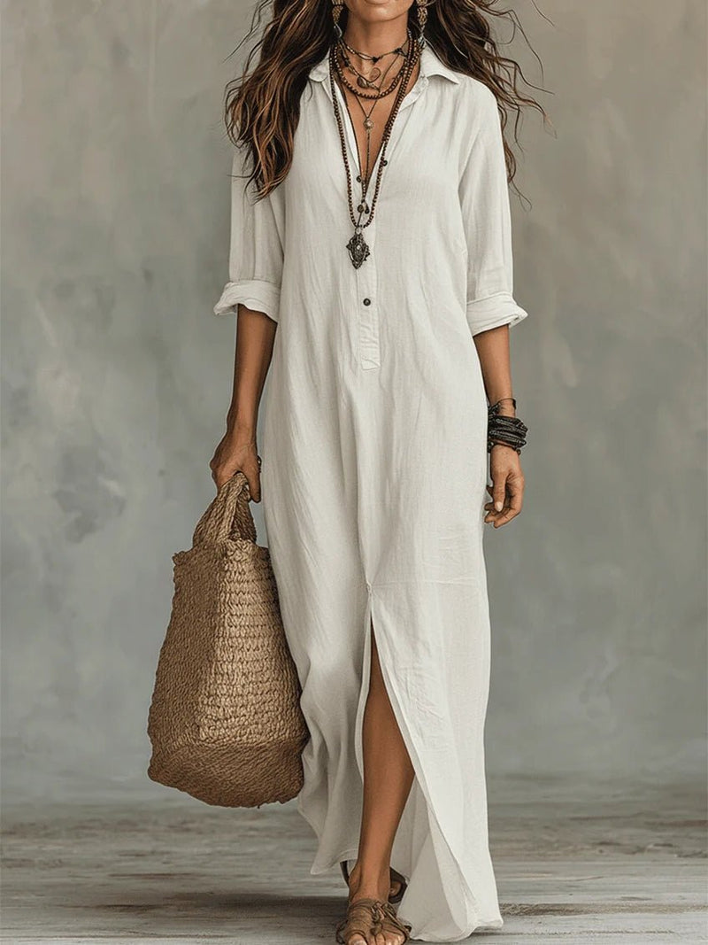 Soline | Loose Black Maxi Dress with Buttons