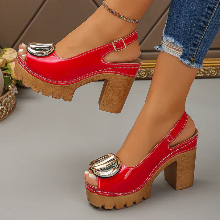 Eva - Sandalias peeptoe de tacón ancho con hebilla metálica
