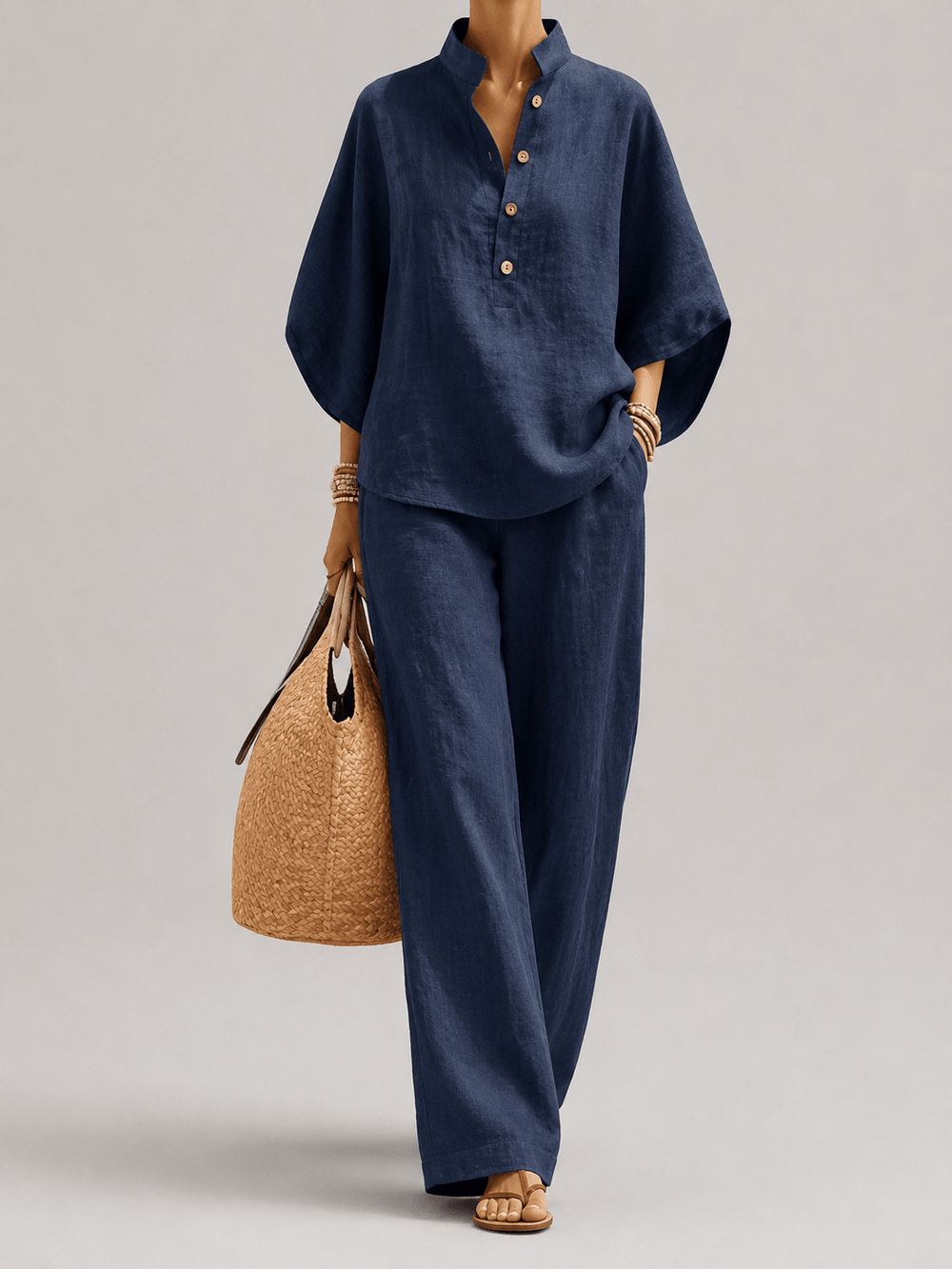 Sophie | Linen Set with Batwing Sleeves and Wide-Leg Trousers