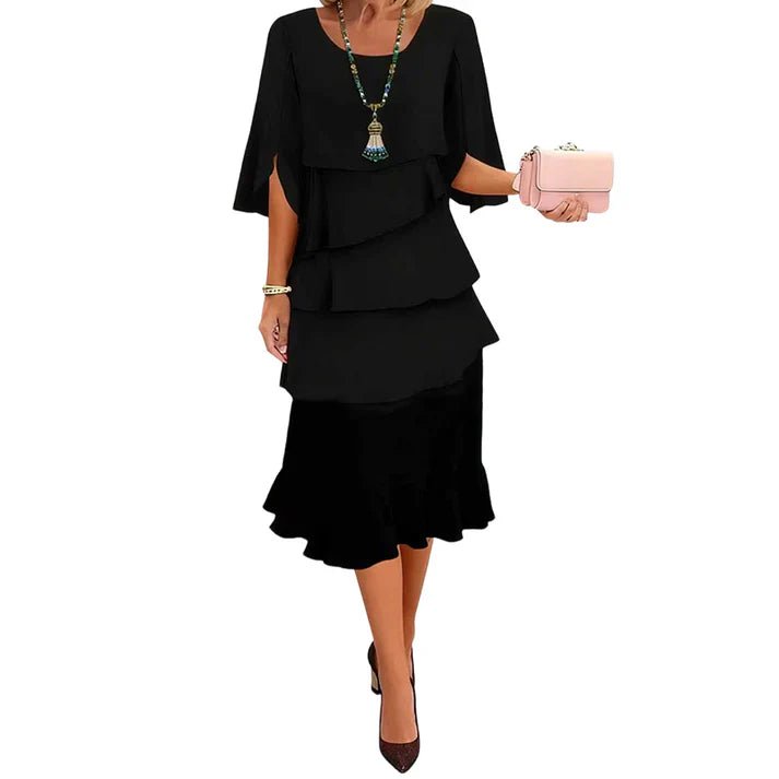 Raquel - Elegante vestido con mangas con volantes en capas