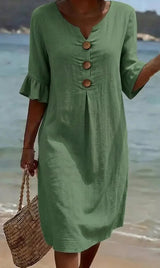 Vanesa™ | Textured Dress with Puff Sleeves and Buttons