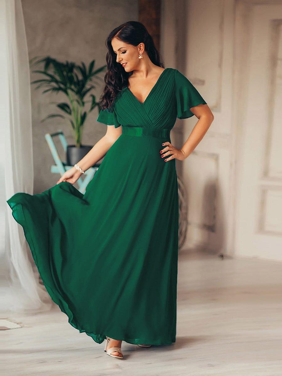 MONICA | Vestido largo de dama de honor con cintura imperio y mangas cortas fluidas