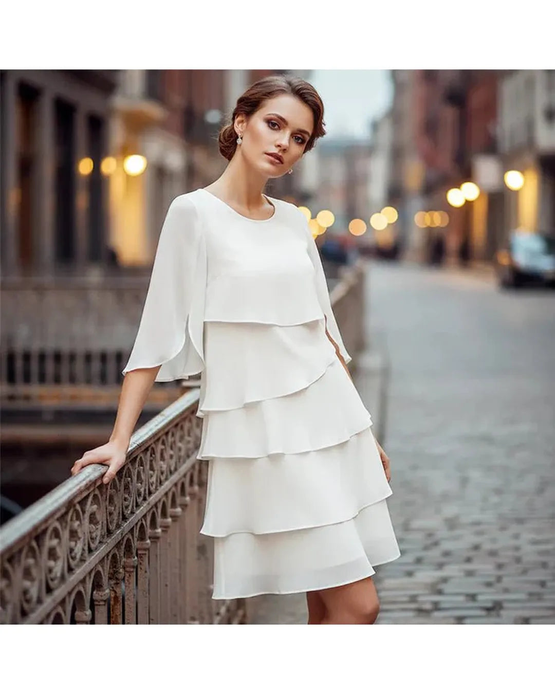 Brisa - Vestido elegante de capas y volantes - Camila Fashions