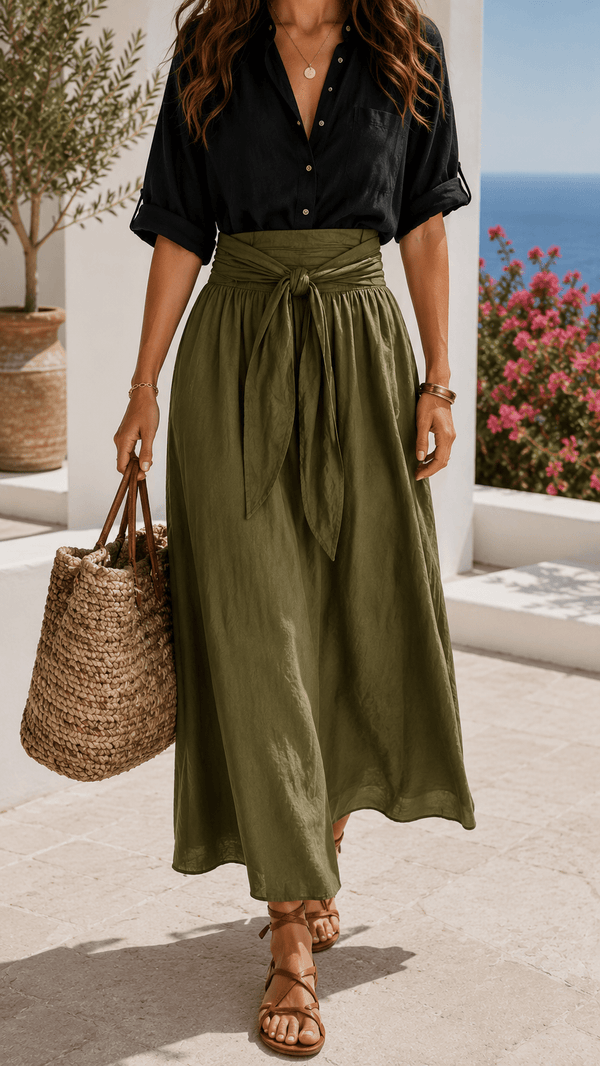Palermo Set | Flowing Shirt & Tie-Waist Maxi Skirt