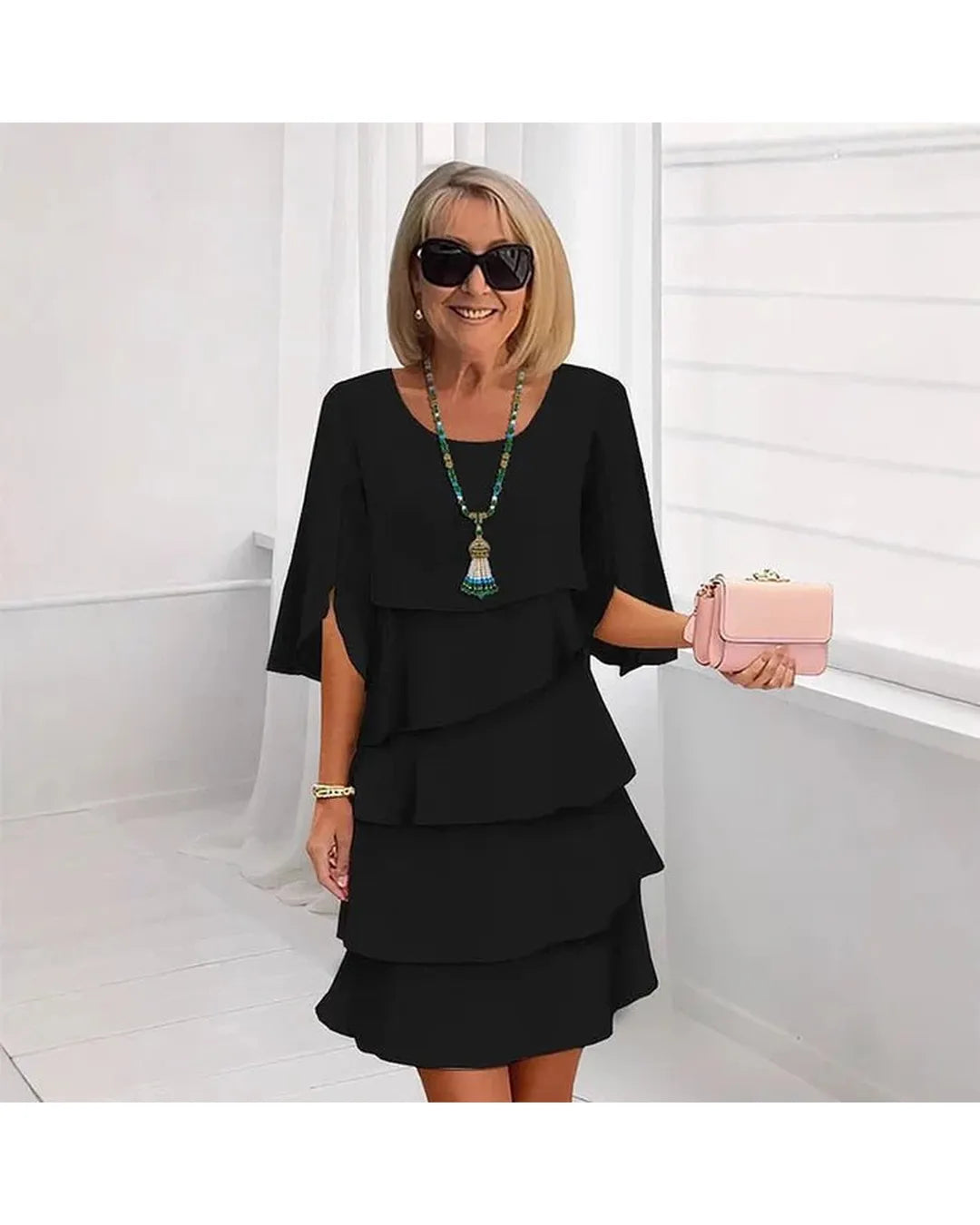 Brisa - Vestido elegante de capas y volantes - Camila Fashions