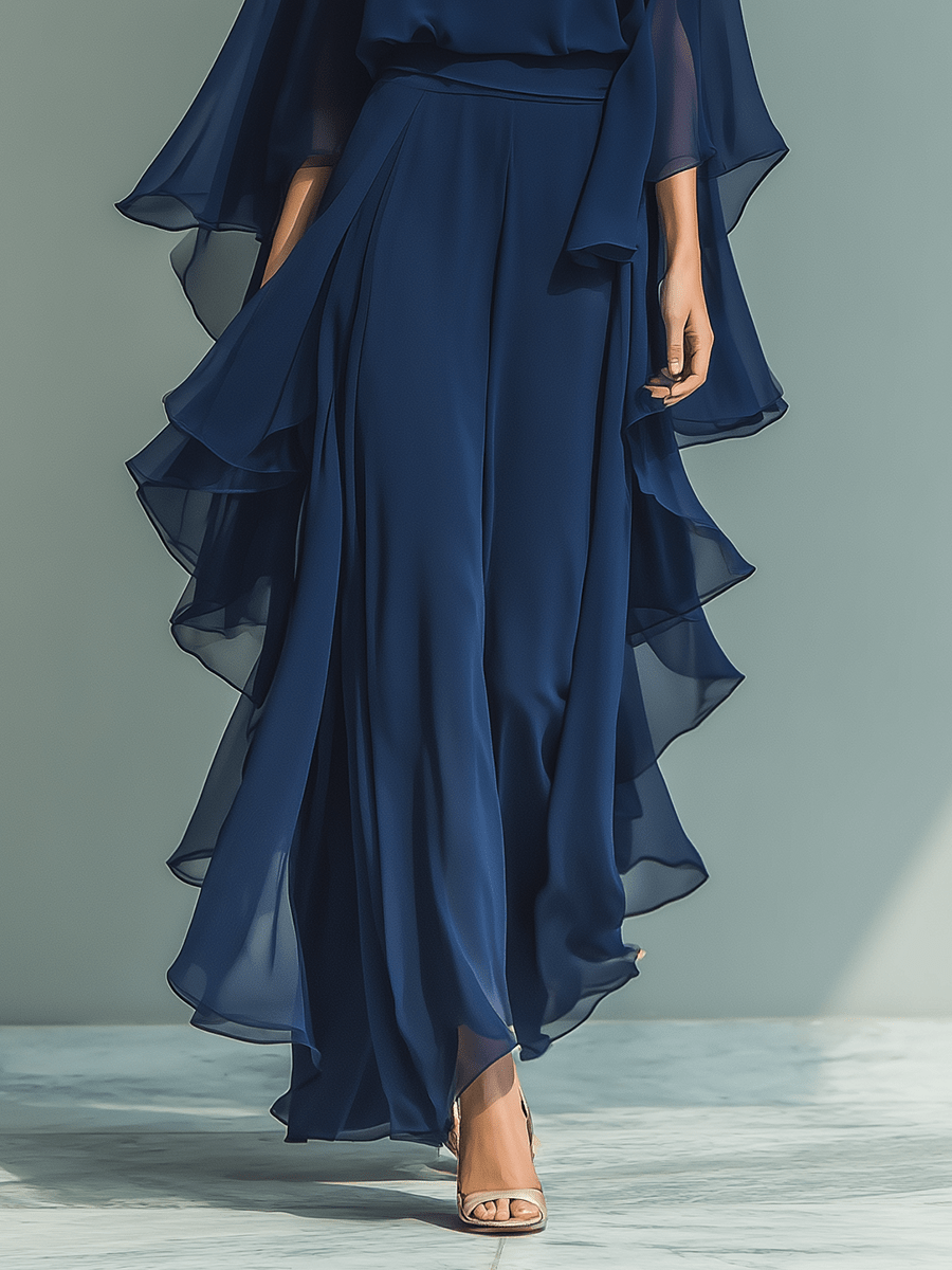Conjunto azul marino de gasa con volantes