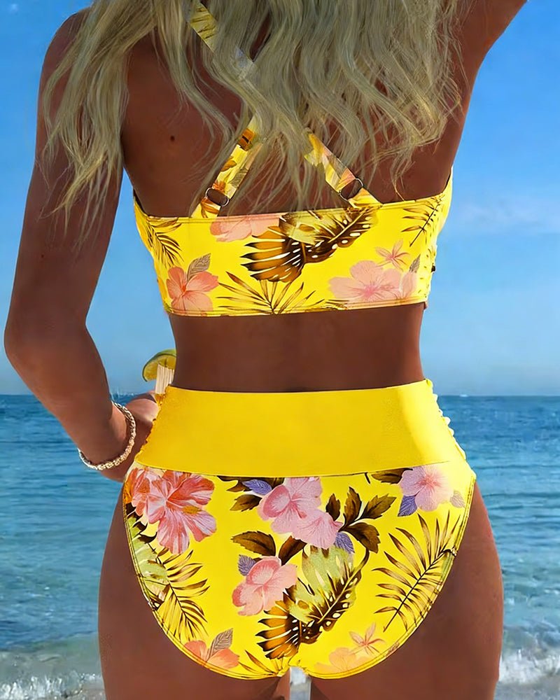 Bikini con estampado floral de contraste y abertura