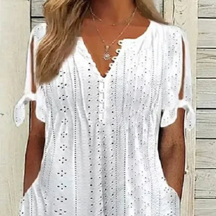 Valeria - Vestido midi calado con escote en V