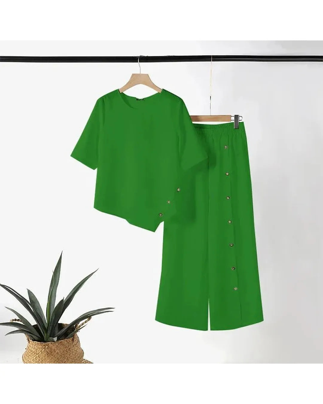 Elena - Conjunto elegante de top asimétrico y pantalón ancho - Camila Fashions