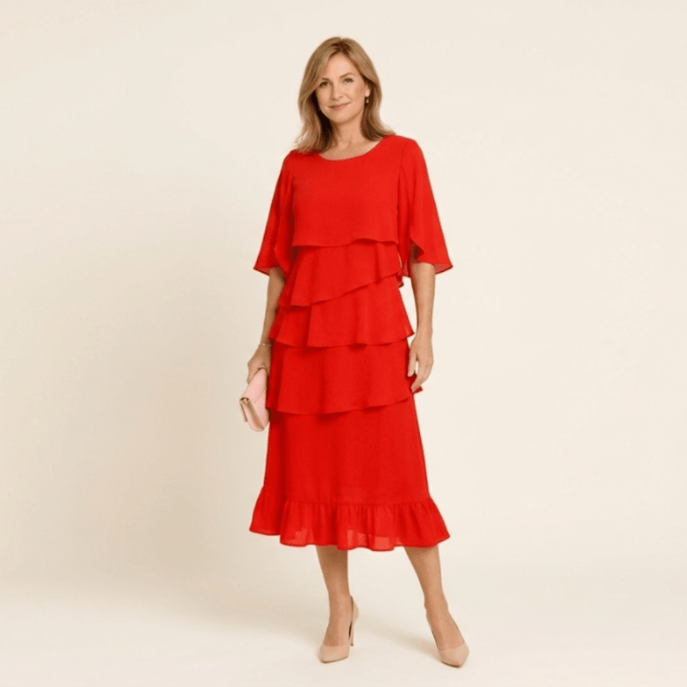 Raquel - Elegante vestido con mangas con volantes en capas