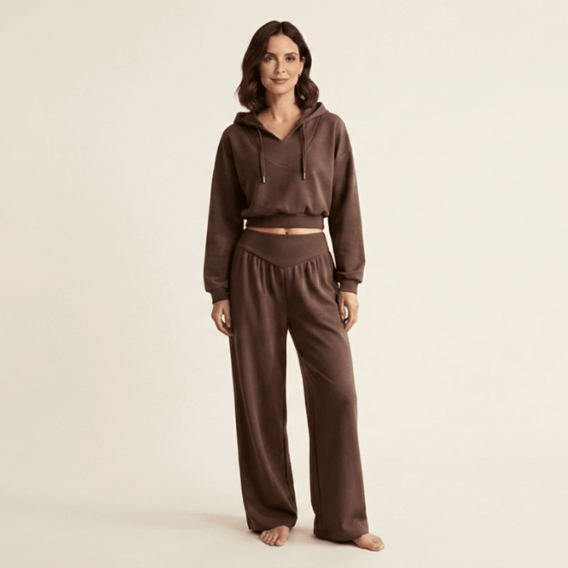 Valeria - Conjunto de sudadera corta y pantalón ancho