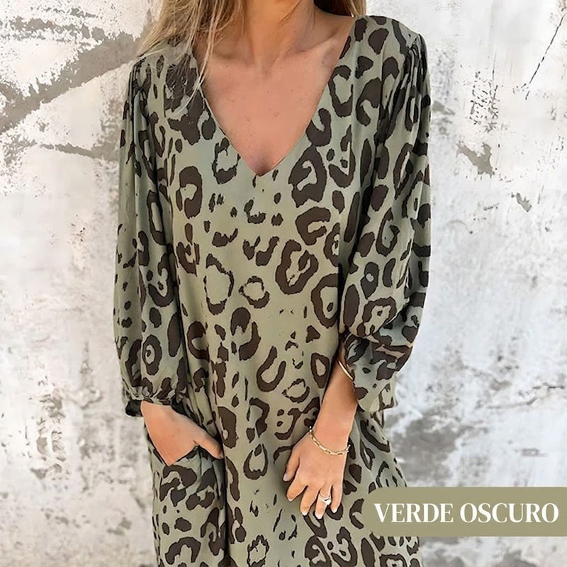 Amanda - Vestido Safari Chic con estampado de leopardo