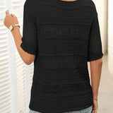 Suéter de crochet con cuello redondo y manga corta
