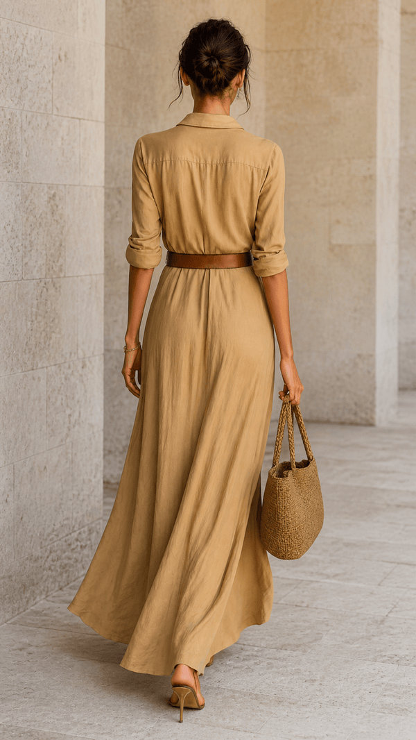 La Rochelle Dress | Belted Maxi with Relaxed Drape