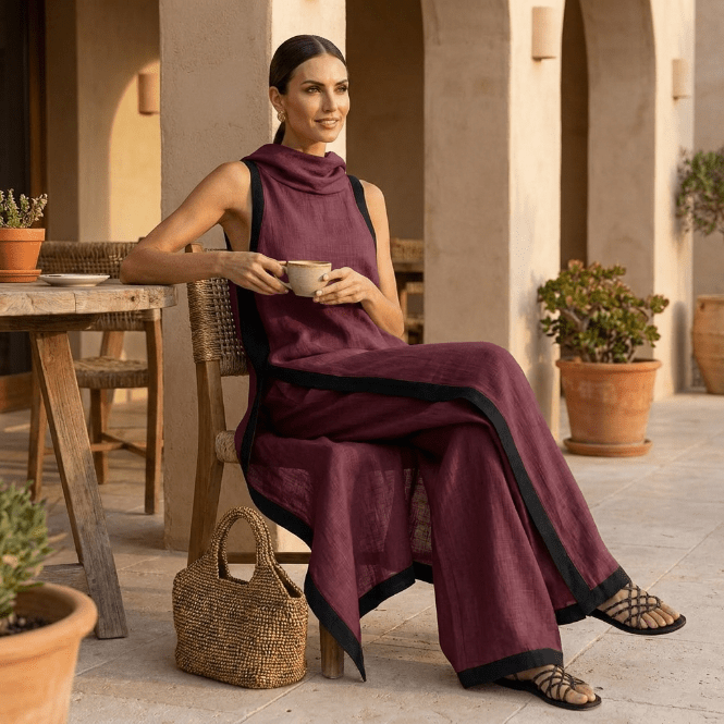 Marina | Conjunto asimétrico de túnica y pantalón amplio