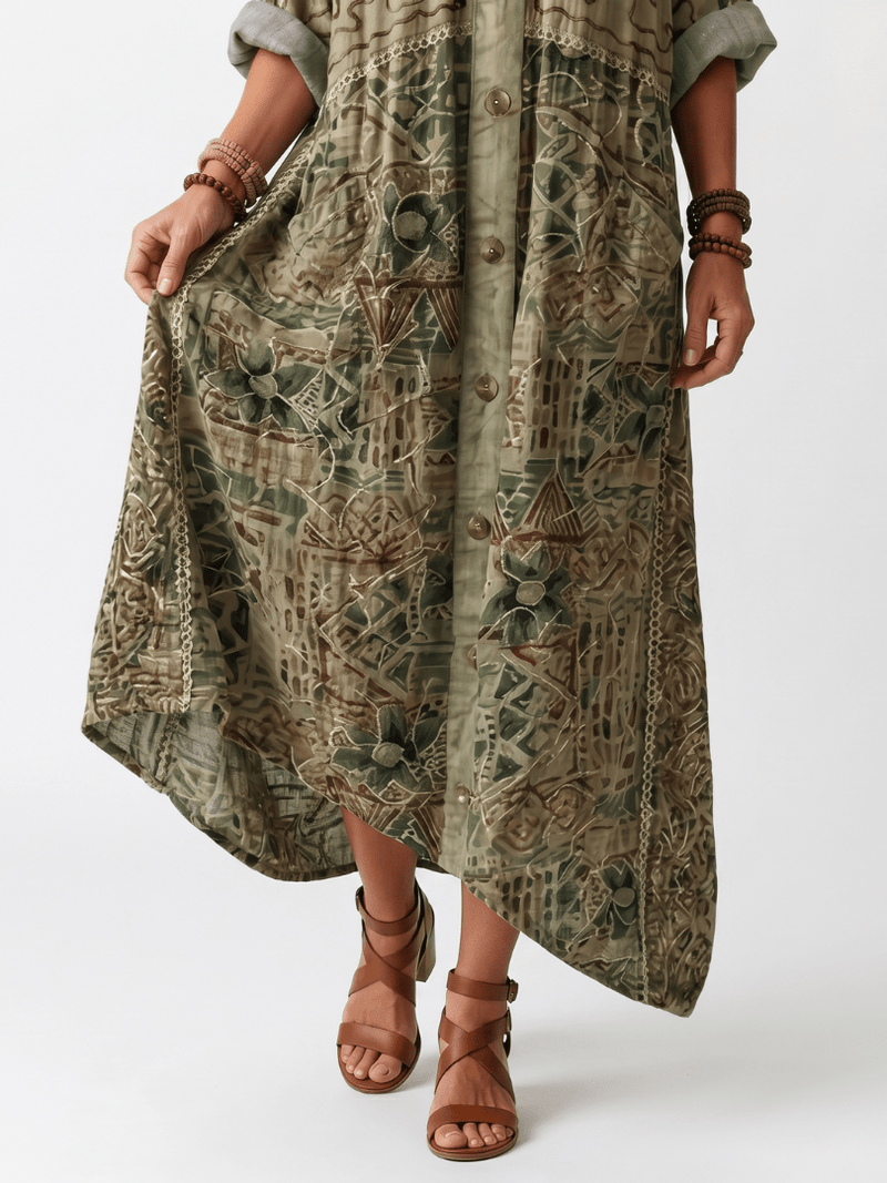 Aleta | Button Front Oversized Pocket Midi Dress