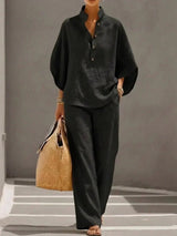 Maribel | Set with batwing sleeves and wide-leg trousers