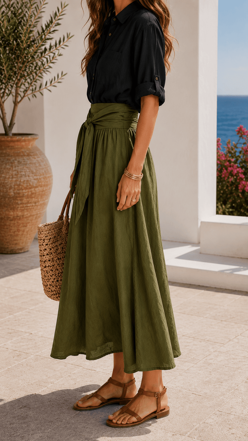 Palermo Set | Flowing Shirt & Tie-Waist Maxi Skirt