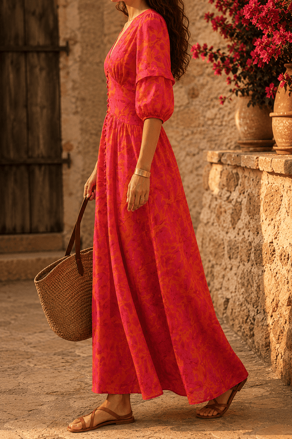 Margaux Dress | Resort-Chic Maxi in Pink & Orange