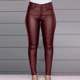 Victoria - Pantalones ajustados efecto piel de cintura alta