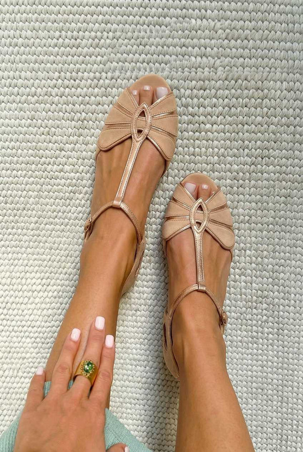 Retro peep-toe sandals with T-strap