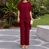 Nuria - Conjunto elegante con top asimétrico y pantalón ancho