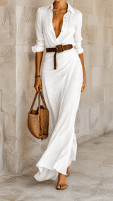La Rochelle Dress | Belted Maxi with Relaxed Drape