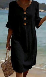 Vanesa™ | Textured Dress with Puff Sleeves and Buttons