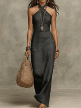 Avelina™ | Flowing Cotton & Linen Maxi Dress with Halter Neckline
