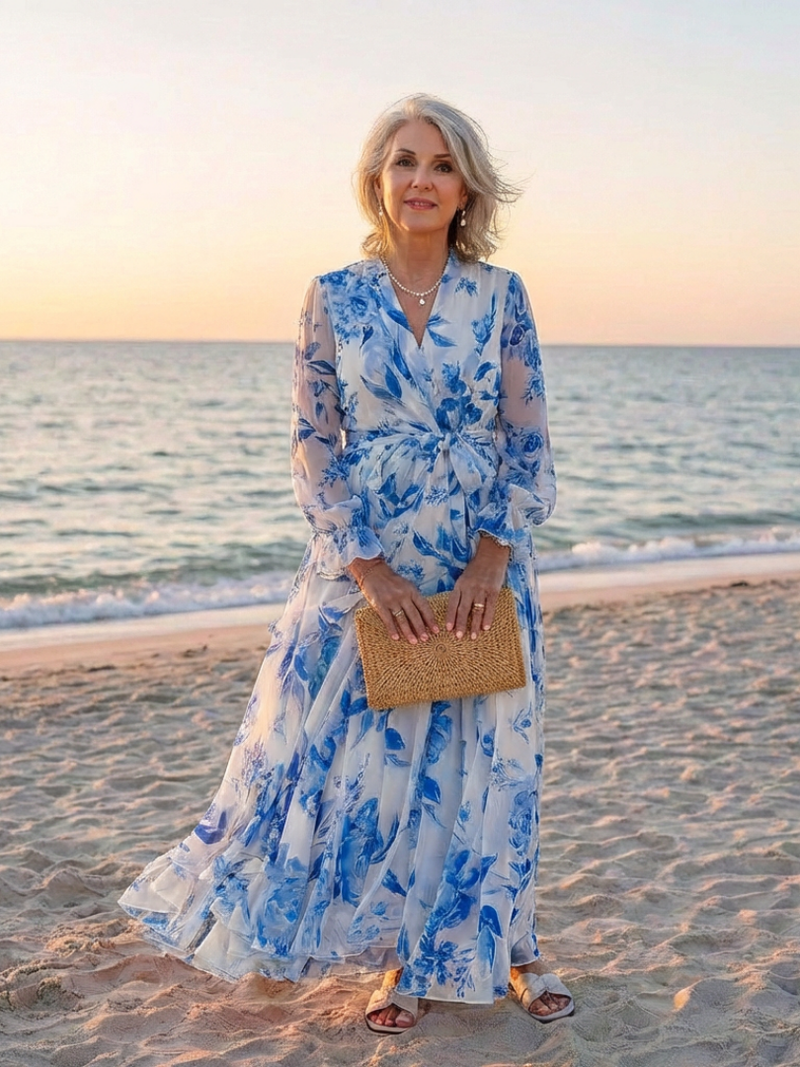 Lillian | Floral Long Sleeve Wrap Maxi Dress