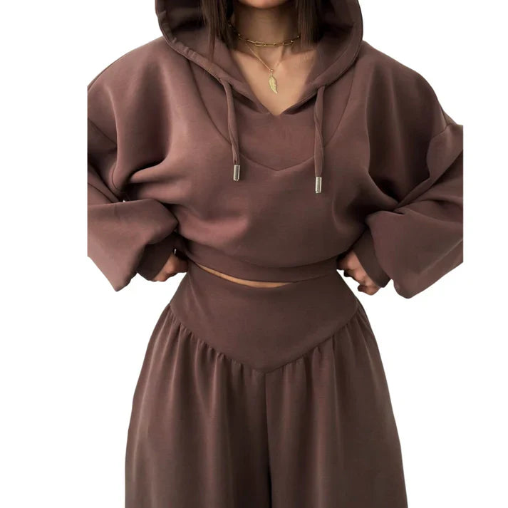 Valeria - Conjunto de sudadera corta y pantalón ancho