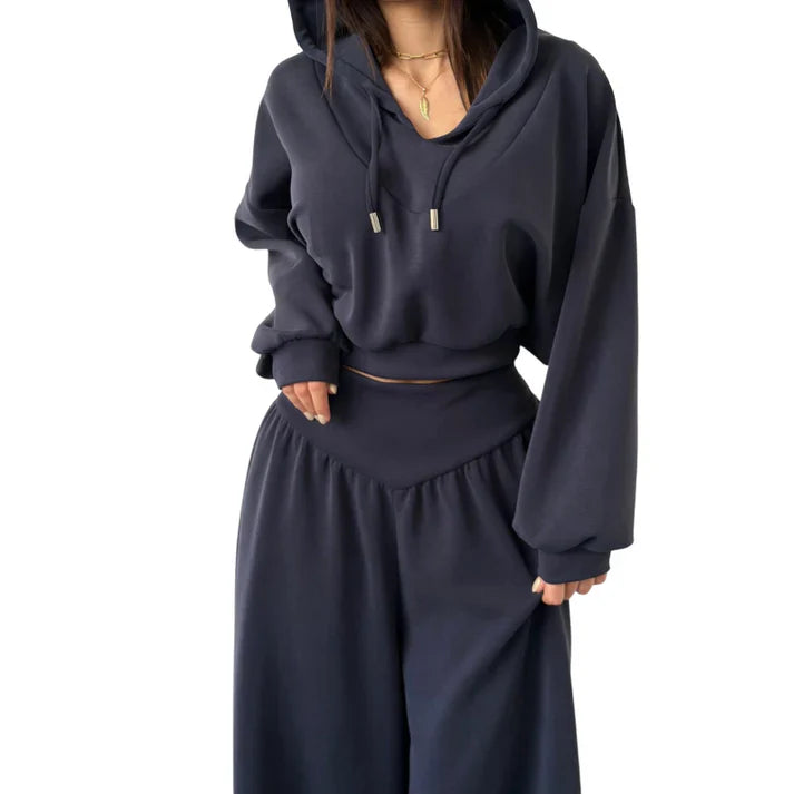 Valeria - Conjunto de sudadera corta y pantalón ancho