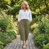 Iria - Pantalón capri acanalado de pierna ancha