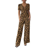 Lara - Mono de leopardo con escote en V y pierna ancha