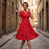 Women's V-Neck Floral Print Dress with Twist Waist